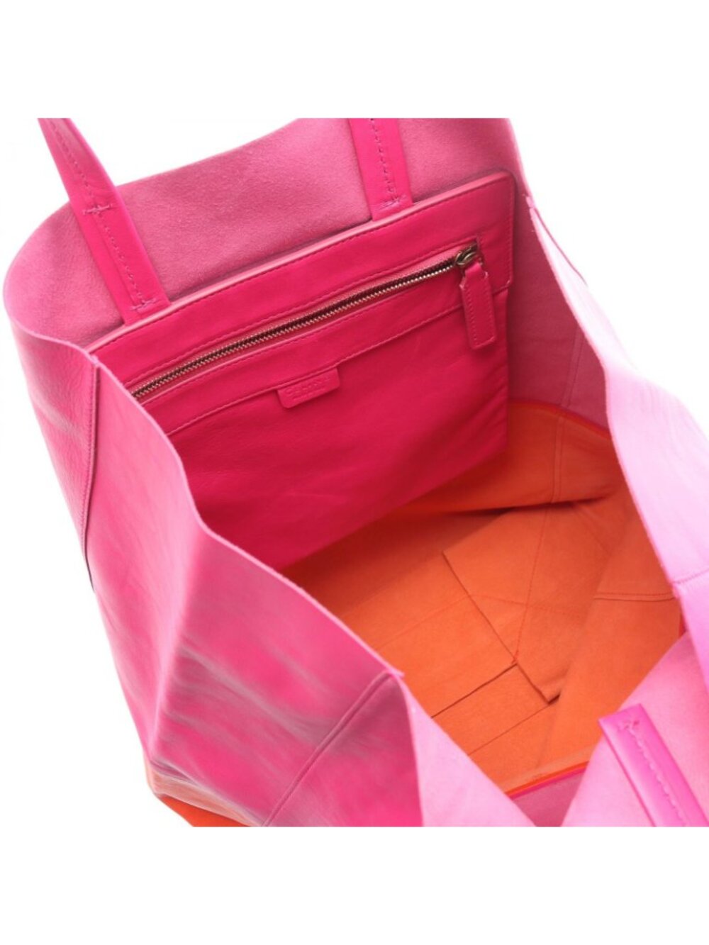 Celine Tote Horizontal Cabas Fuchsia Pink Orange Leather - Picture 3 of 8